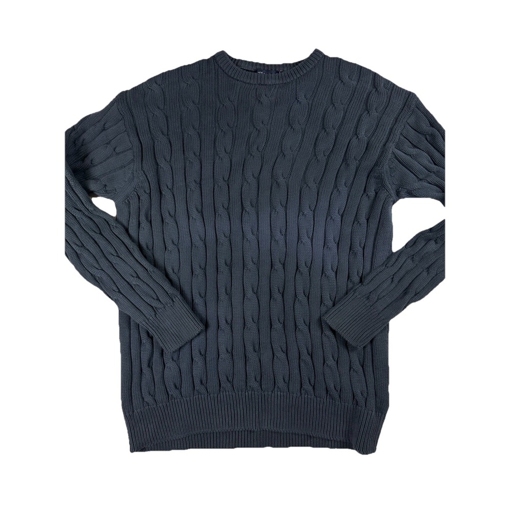 Blumarine Uomo Italy Navy Cable Knit Sweater L 100% Cotton Made‎ in Italy Luxury